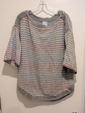 Sunday Striped Knit Short-Sleeve Sweater - Gray & Mauve